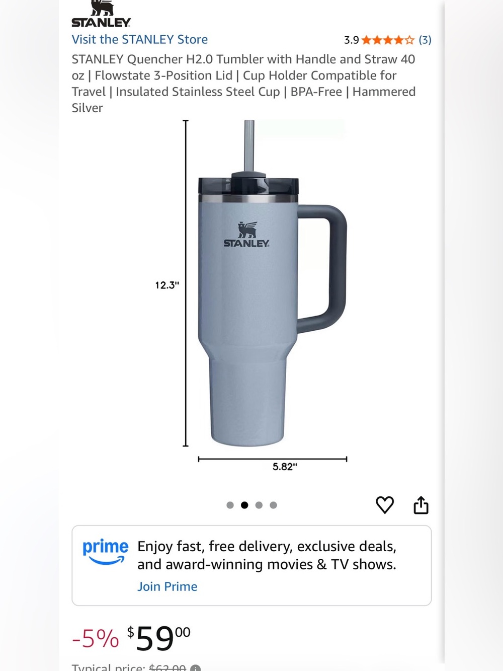 Stanley Quencher H2.0 FlowState Tumbler 30oz - Hammertone Silver (NWT) - Picture 5 of 5